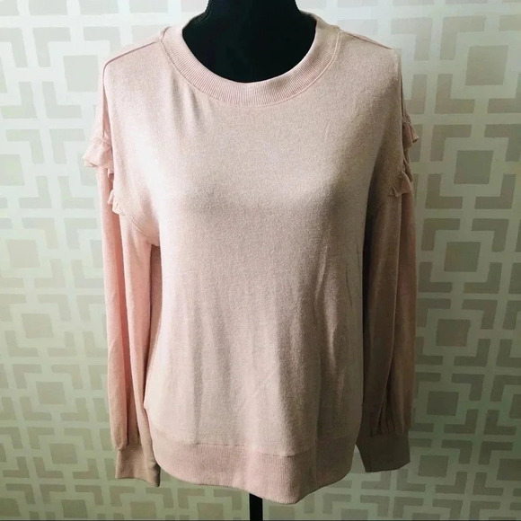 Tahari Ruffle Sweater Blush Pink Long Sleeve Crewneck L - Picture 1 of 5